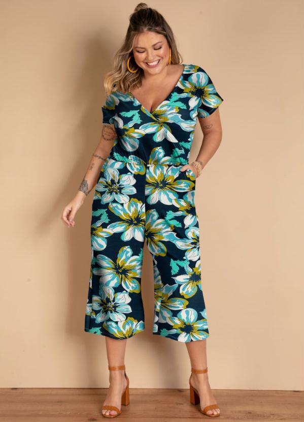 Macacão Floral Azul com Decote Transpassado 
Macacão Floral Azul com Decote Transpassado