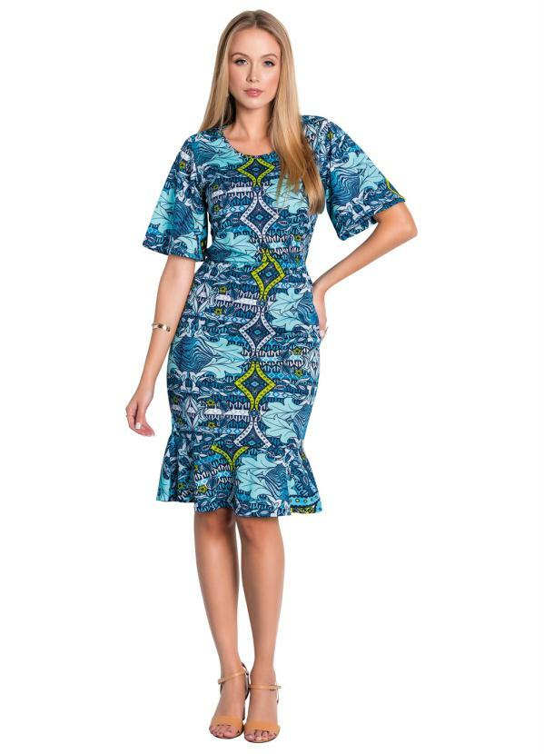 Vestido Mangas Amplas Estampado Moda Evangélica, Azul
Vestido Mangas Amplas Estampado Moda Evangélica, Azul