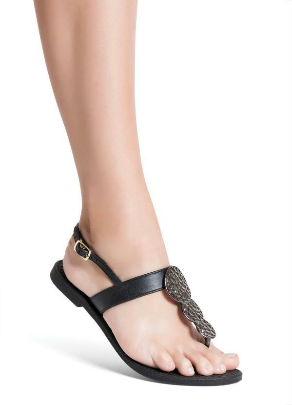 

Rasteirinha Preta com Decoração Fumê, Preto