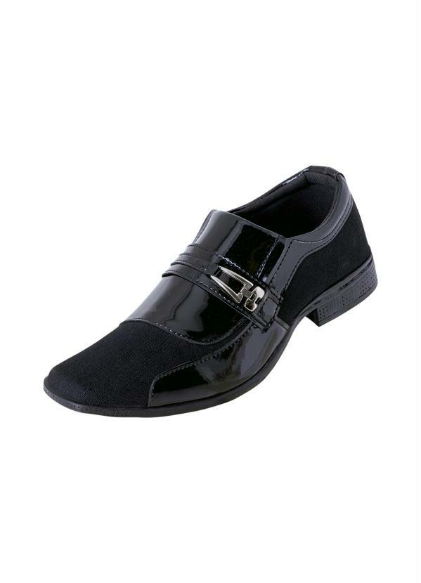 Sapato Social Preto em Sintético Verniz e Tecido