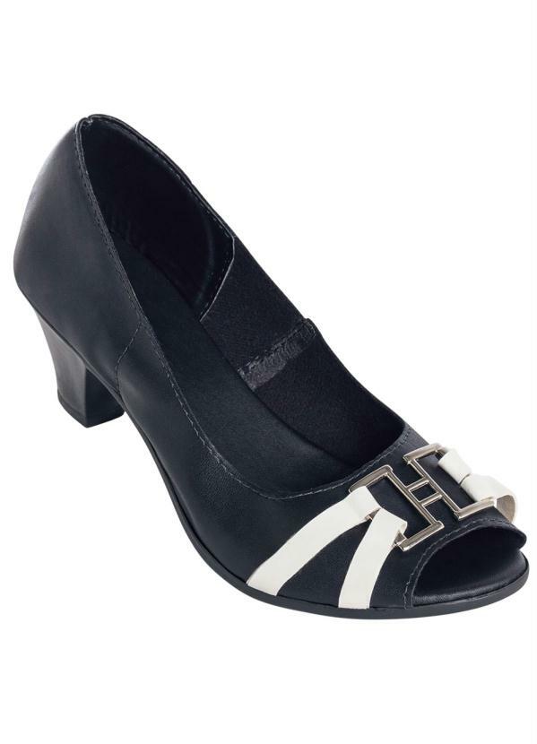 Sapato Peep Toe Bicolor Preto e Branco