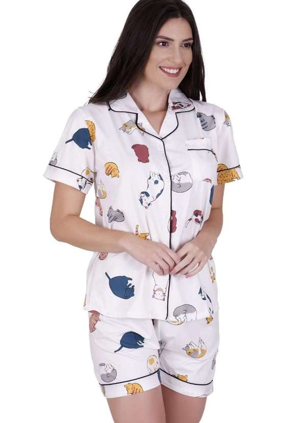 Pijama Curto Gatinhos Concept Lingerie Branco Bran