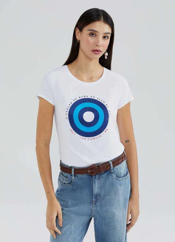 Vista 2 Blusa Feminina Manga Curta Cancer de Mama Branco Hering Hering
