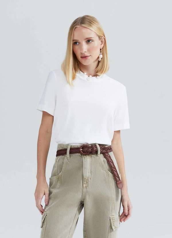 Vista 2 Blusa Feminina Manga Curta Estonada Branco Hering Hering
