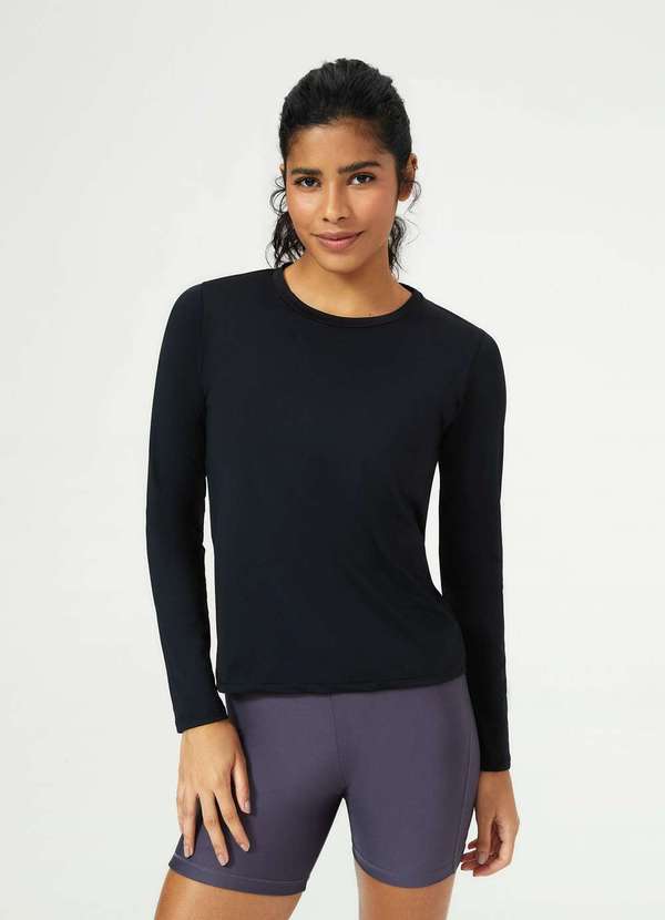 Vista 2 Camiseta Esportiva Feminina Manga Longa Preto Hering Hering