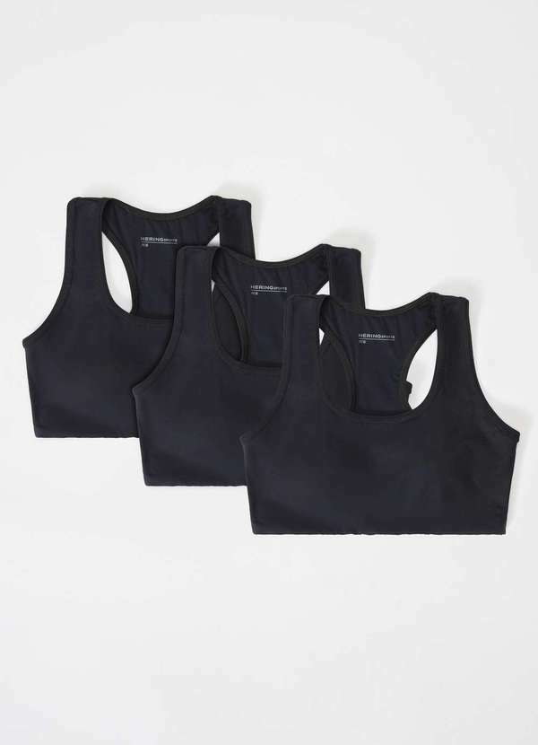 Vista 2 Kit com 3 Tops Esportivos Feminino Nadador Preto Hering Hering