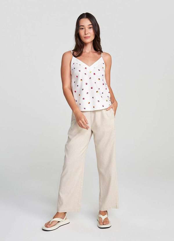 Vista 2 Regata Feminina Animal Print em Linho Branco Hering Hering