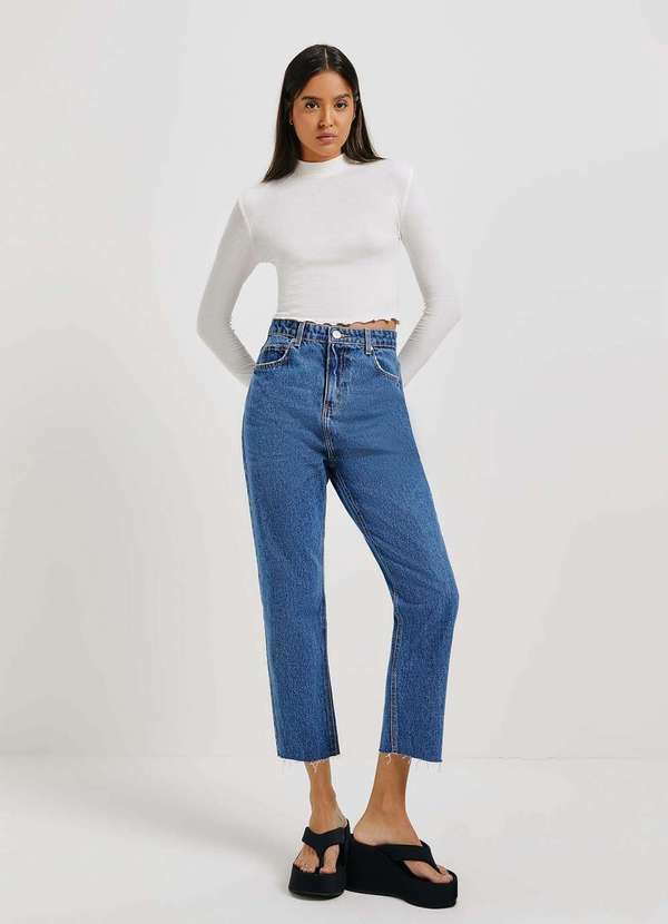 Vista 2 Calca Jeans Feminina Reta Barra a Fio Azul Hering Hering