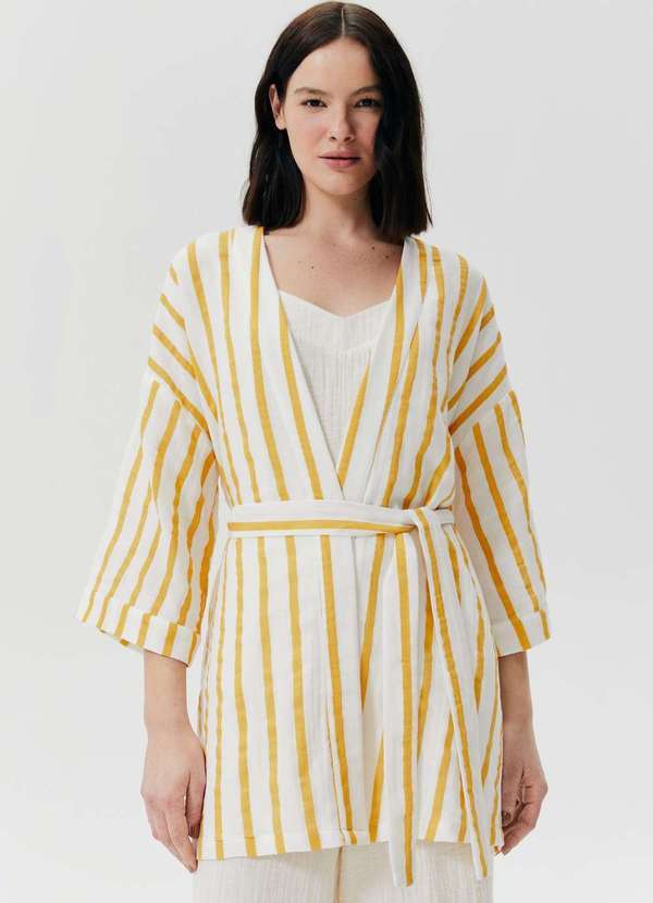 Robe Estampado Manga 7/8 Amarelo