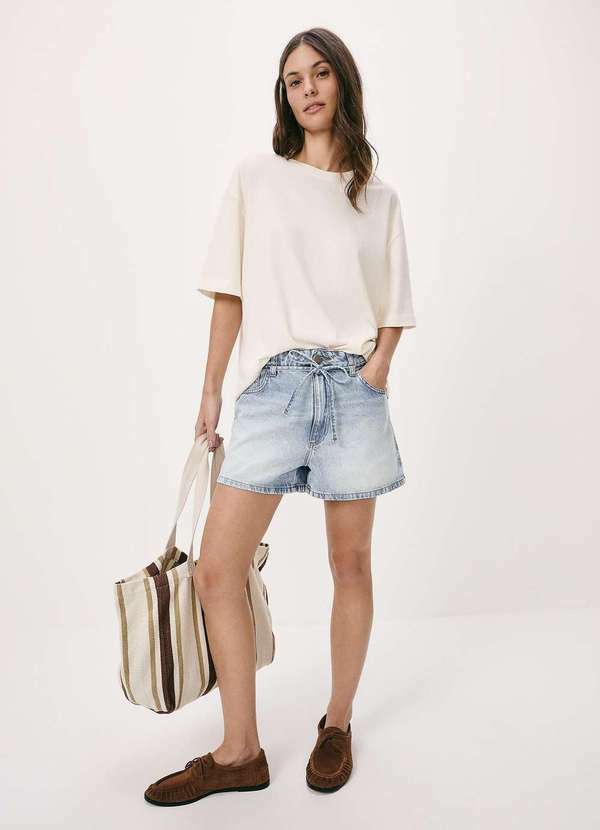 Vista 2 Shorts Jeans Feminino com Cordao Azul Hering Hering