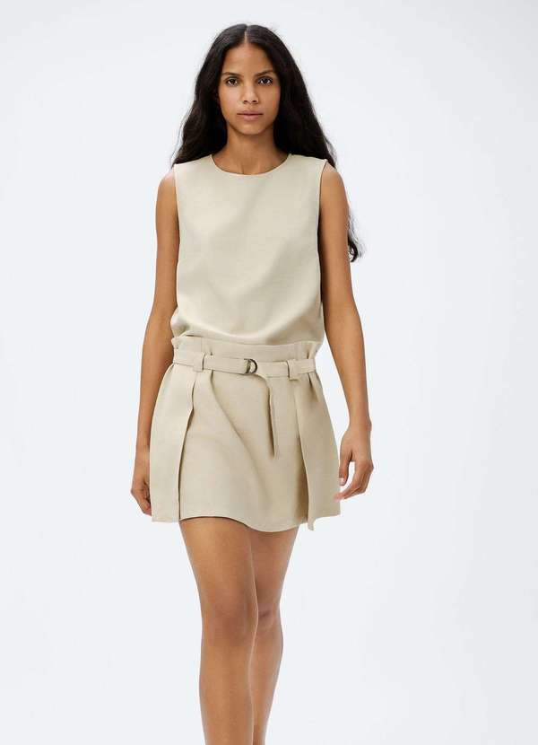 Vista 2 Shorts Saia Cintura Alta em Viscose Bege Hering Hering