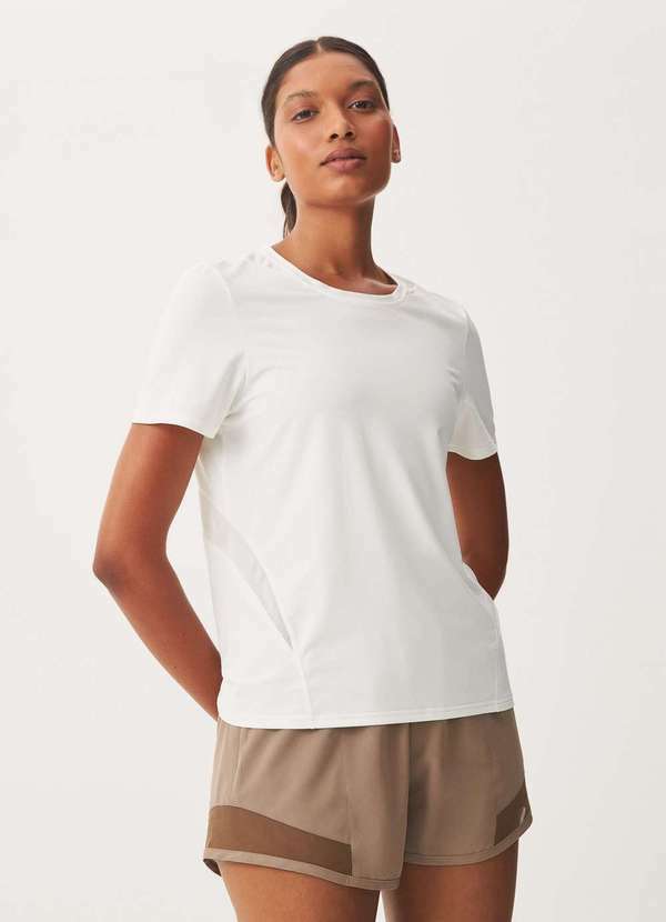 Vista 2 Camiseta Esportiva Feminina Basica com Tule Branco HERING SPORTS HERING SPORTS