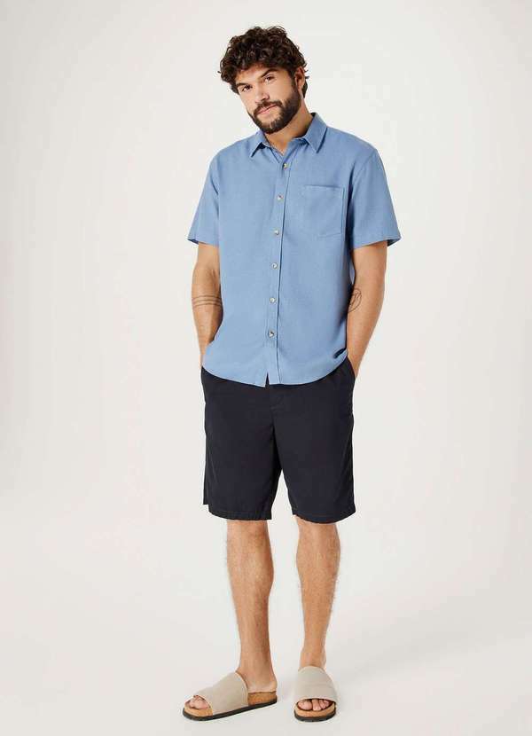 Vista 2 Bermuda Basica Masculina Reta em Sarja Preto Hering Hering