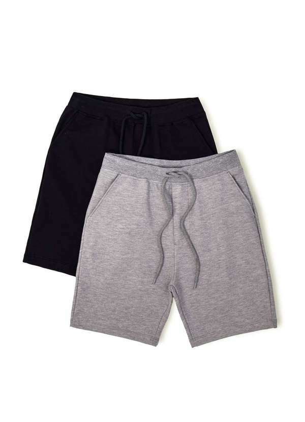 Vista 2 Kit 2 Bermudas Masculinas em Moletom Preto Hering Hering