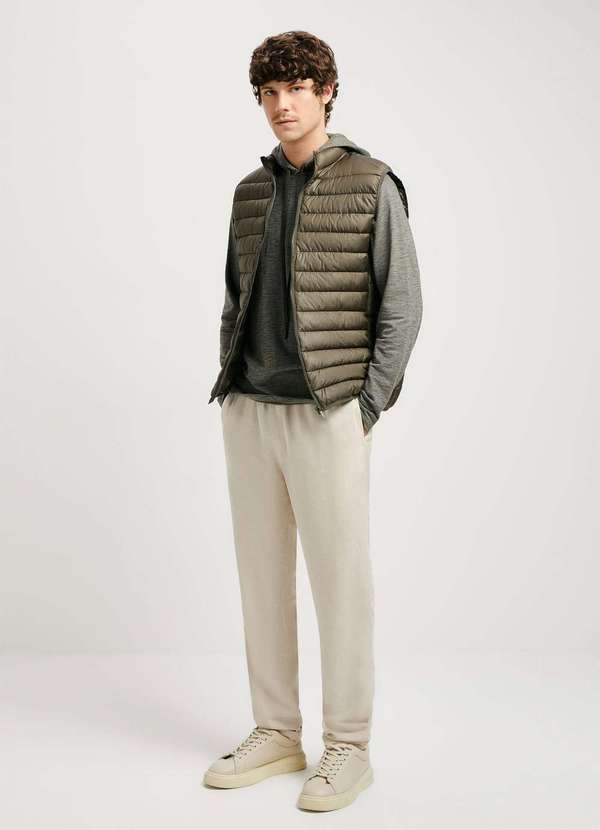 Vista 2 Calca Masculina Reta em Linho Bege Hering Hering