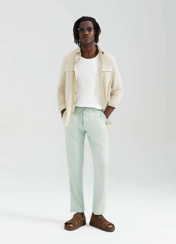 Vista 2 Calca Masculina Reta em Linho Verde Hering Hering