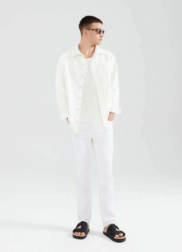 Vista 2 Calca Masculina Slim em Sarja Branco Hering Hering