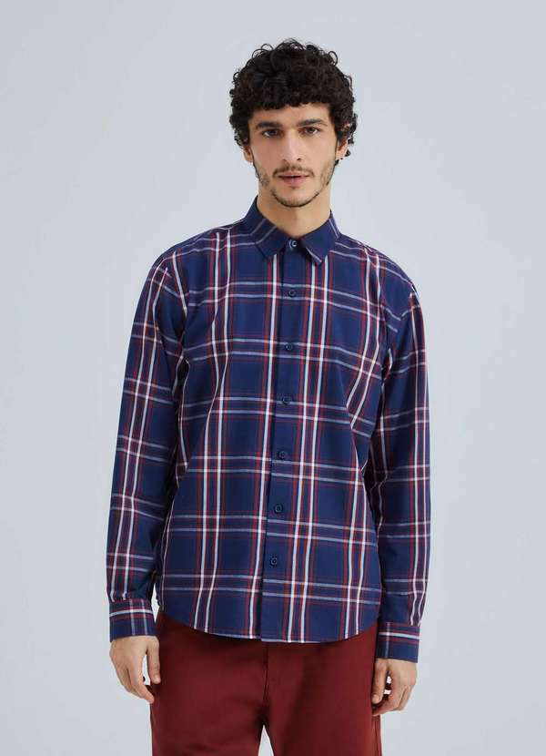 Vista 2 Camisa Masculina Manga Longa Xadrez Azul Hering Hering