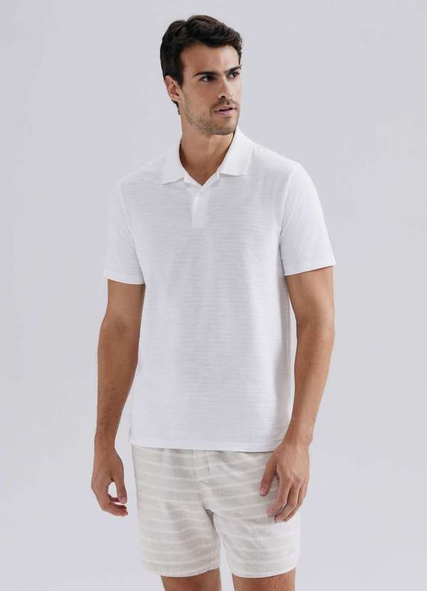 Vista 2 Camisa Polo Masculina Manga Curta Texturizada Branco Hering Hering