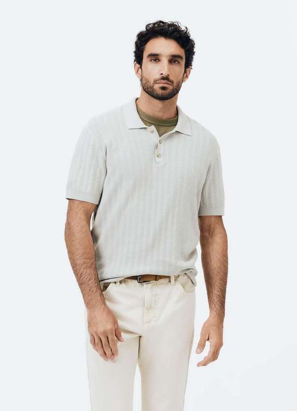 Polo Masculina em Trico Texturizado Preto