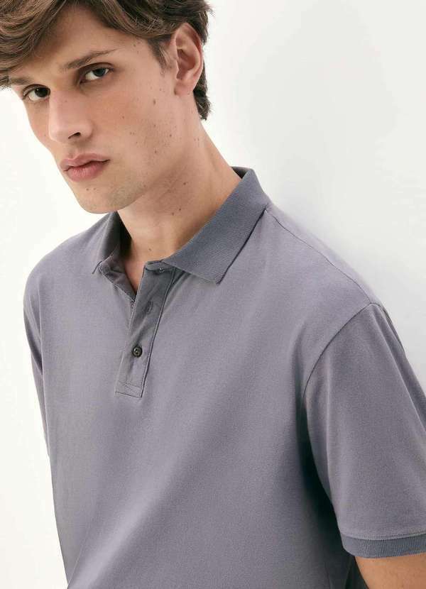Vista 2 Camisa Polo Masculina Malha Sarjada Azul Hering Hering