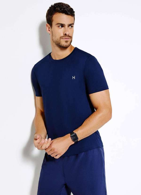 Vista 2 Camiseta Esportiva Masculina com Refletivo Azul Hering Hering