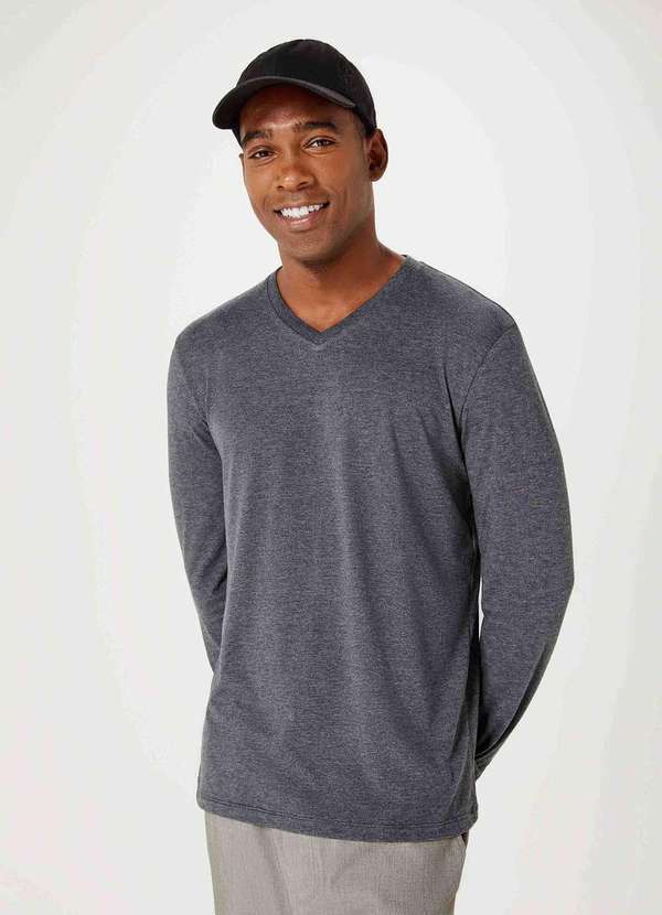 Vista 2 Camiseta Masculina Manga Longa World Cinza