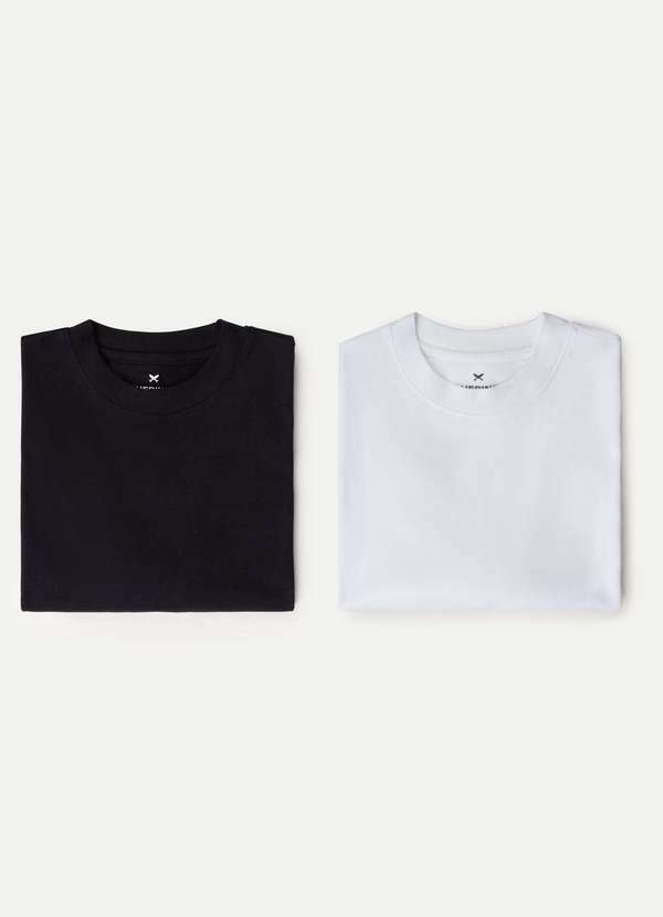 Vista 2 Kit 2 Camisetas Masculinas Super Cotton Ginga Preto Hering Hering
