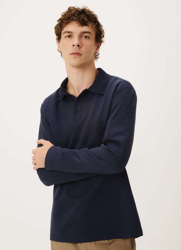Vista 2 Blusao de Moletom Masculino Gola Polo Azul Hering Hering