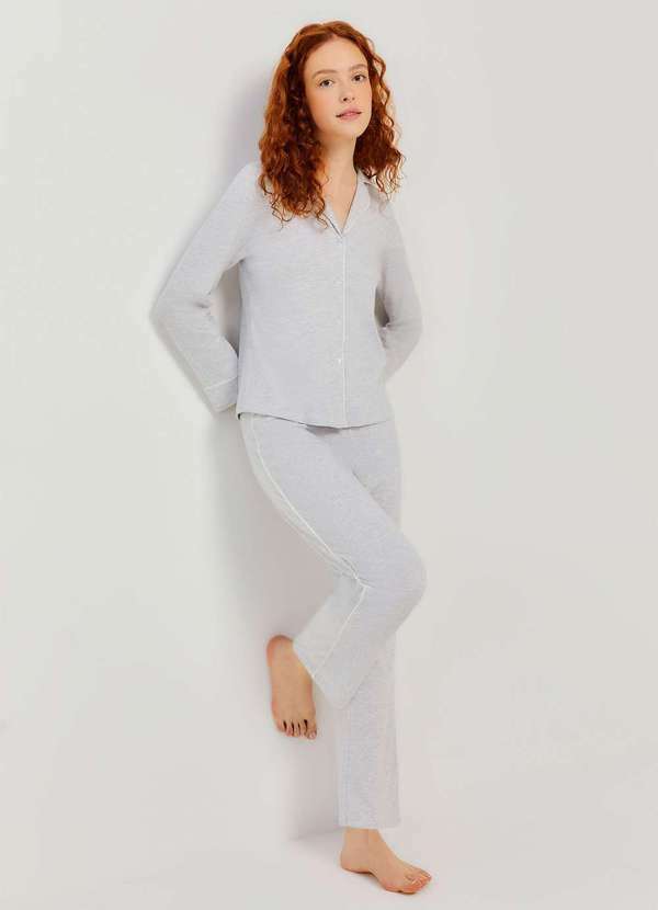 Vista 2 Pijama Longo Feminino com Botoes Cinza Hering Hering