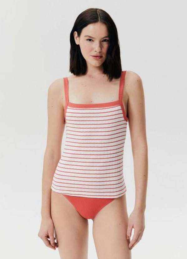 Vista 2 Regata Avulsa em Ribana Canelada Vermelho HERING INTIMATES HERING INTIMATES