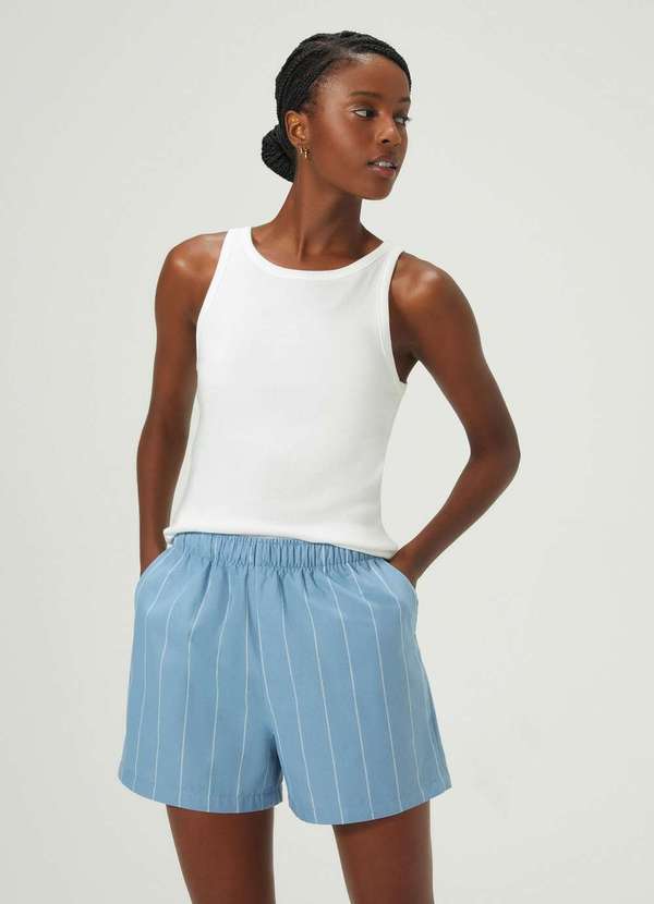 Vista 2 Shorts Feminino Listrado Cintura Alta Azul Hering Hering