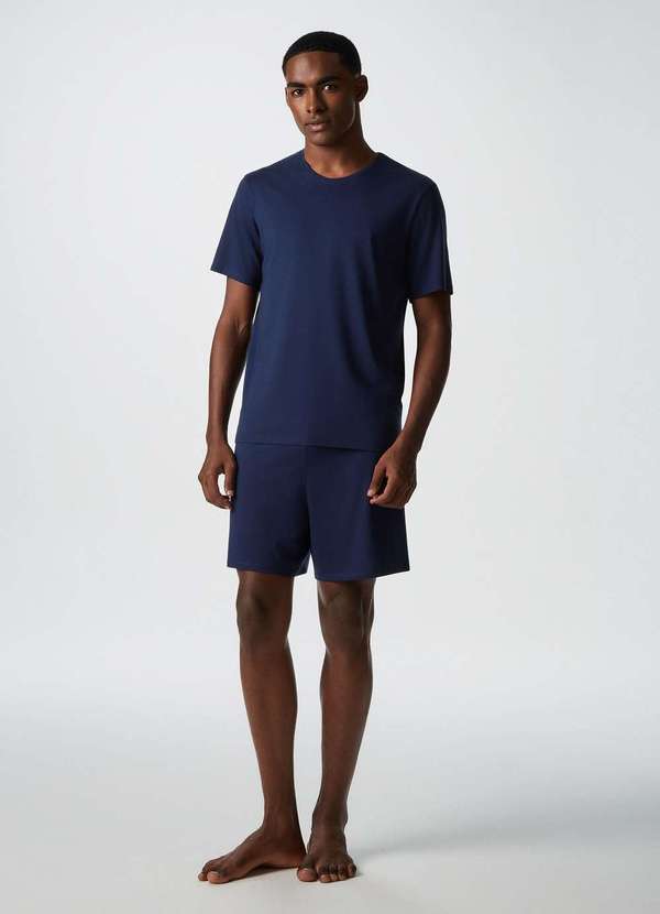 Pijama Curto Masculino Comfort em Algodao Pima Azul