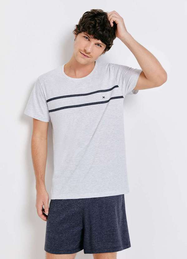 Vista 2 Pijama Masculino Curto em Algodao Cinza Hering Hering
