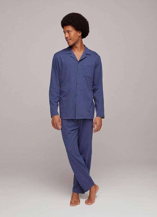 Hering - Pijama masculino longo camisa e calca azul