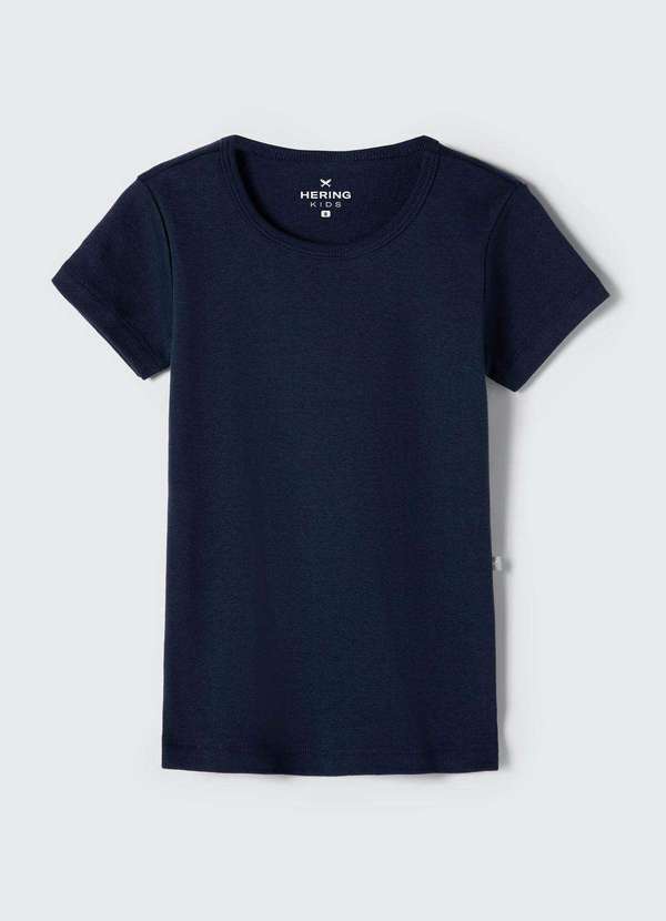 Vista 2 Blusa Basica Menina Manga Curta Slim Azul Hering Hering