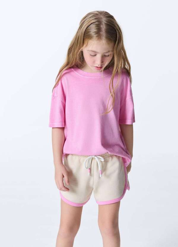 Vista 2 Blusa Infantil Menina Decote em Ribana Oversized Rosa Hering Hering
