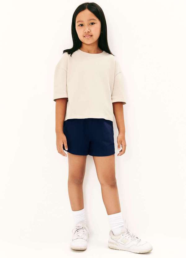 Vista 2 Blusa Infantil Menina Oversized em Malha Binada Bege Hering Hering