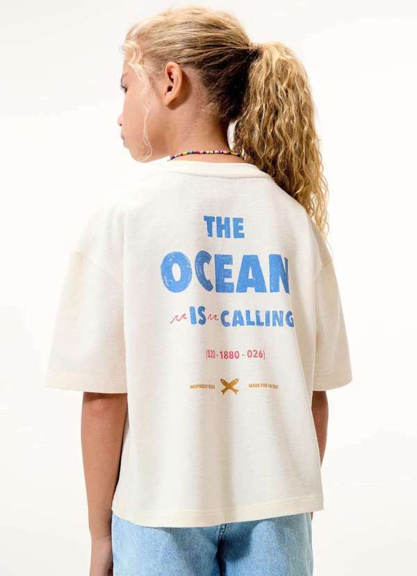 Vista 2 Blusa Infantil Menina Oversized Estampada Branco Hering Hering