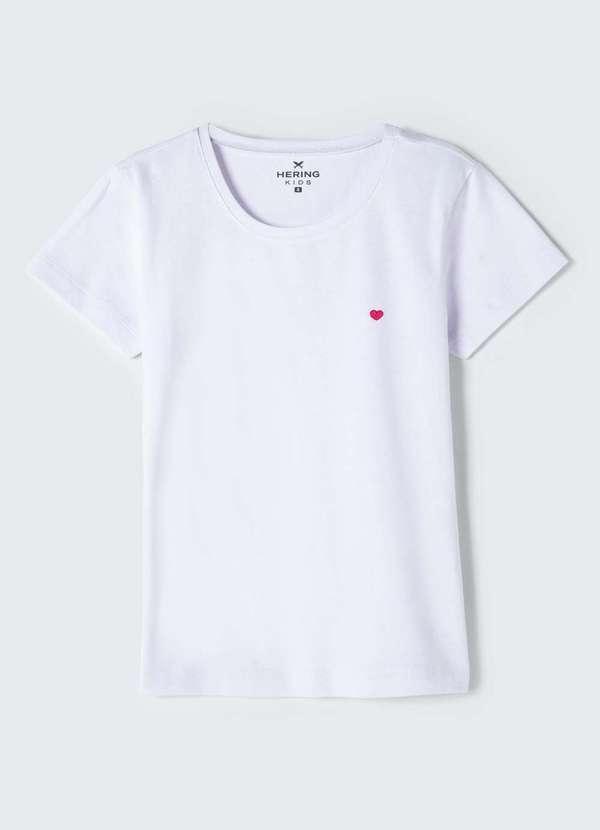 Vista 2 Blusa Menina Manga Curta Slim com Bordado Branco Hering Hering