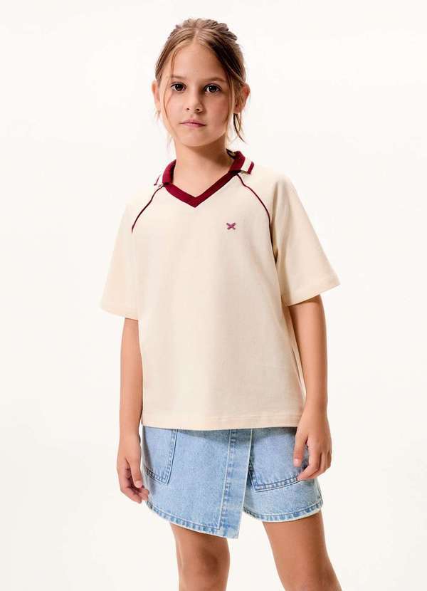 Vista 2 Camisa Polo Infantil Menina em Malha Binada Bege Hering Hering
