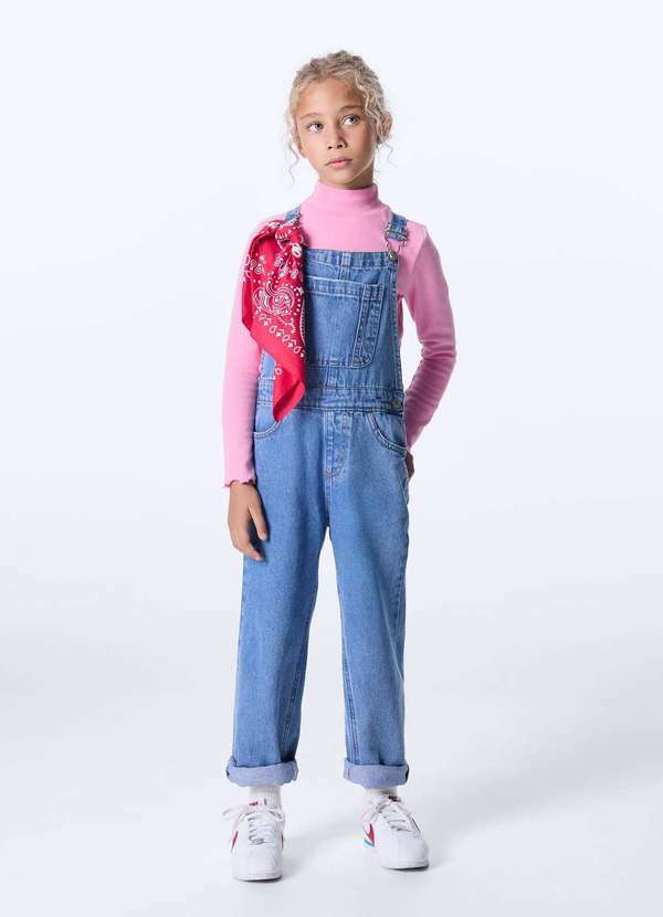 Vista 2 Jardineira Infantil Unissex Jeans Azul Hering Hering