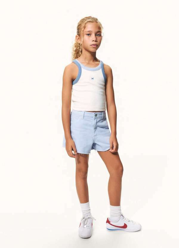 Vista 2 Shorts Infantil Menina Barra Desfiada em Sarja Azul Hering Hering