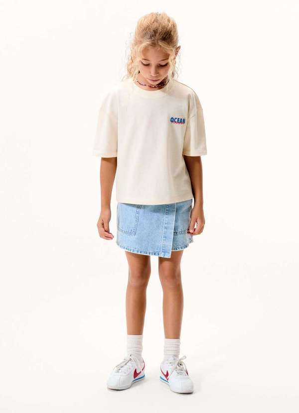 Vista 2 Shorts Saia Infantil Menina Jeans Azul Hering Hering