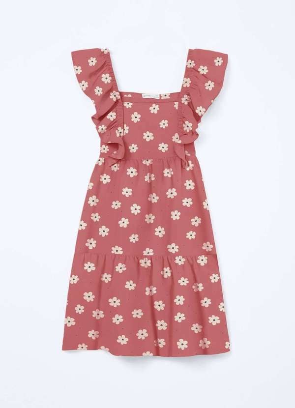 Vista 2 Vestido Infantil Curto com Babados Vermelho Hering Hering