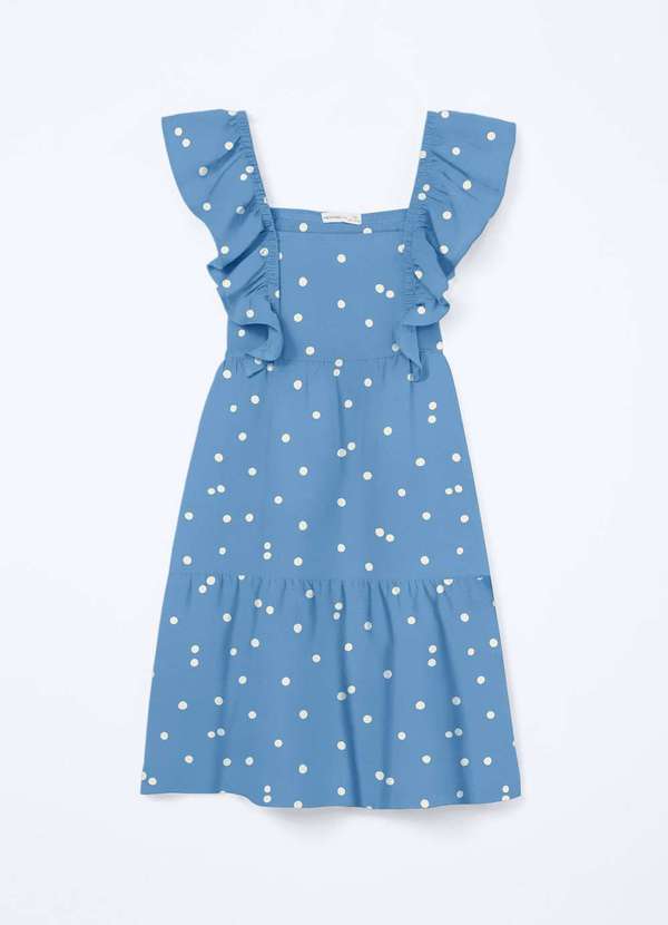 Vista 2 Vestido Infantil Curto com Babados Azul Hering Hering