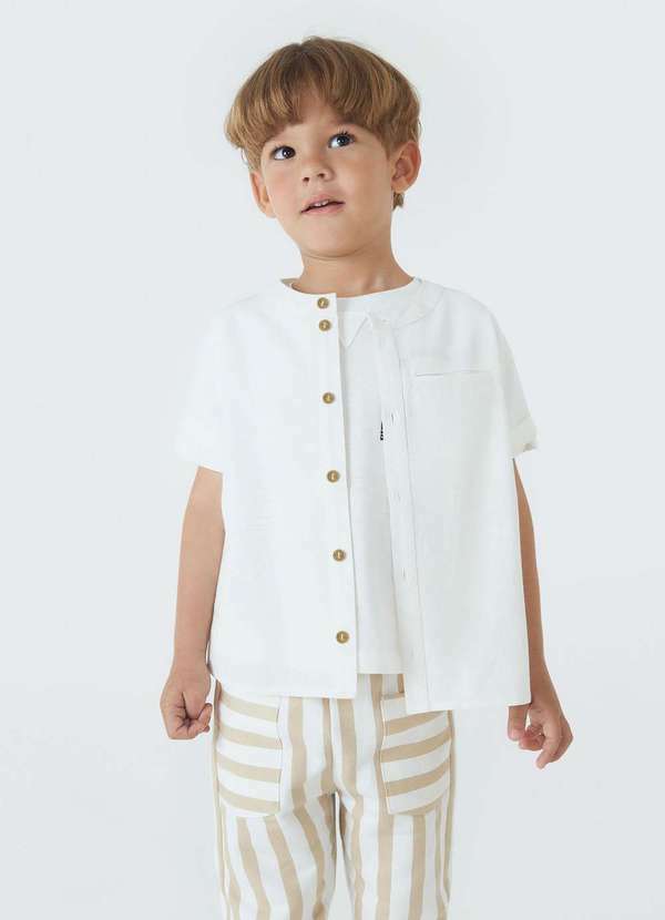 Vista 2 Camisa Menino com Linho e Gola Portuguesa Branco Hering Hering