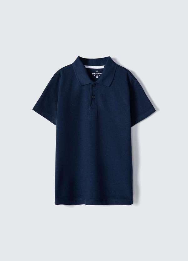 Vista 2 Camisa Polo Basica Infantil Menino Manga Curta em Piquet Azul Hering Hering