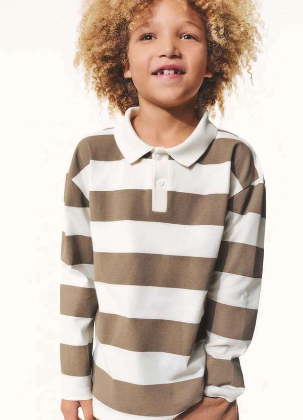 Vista 2 Camisa Polo Infantil Menino Listrada Marrom Hering Hering