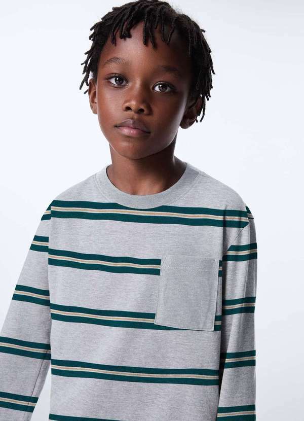 Vista 2 Camiseta Infantil Menino Comfort em Tecido Fio Tinto Cinza Hering Hering